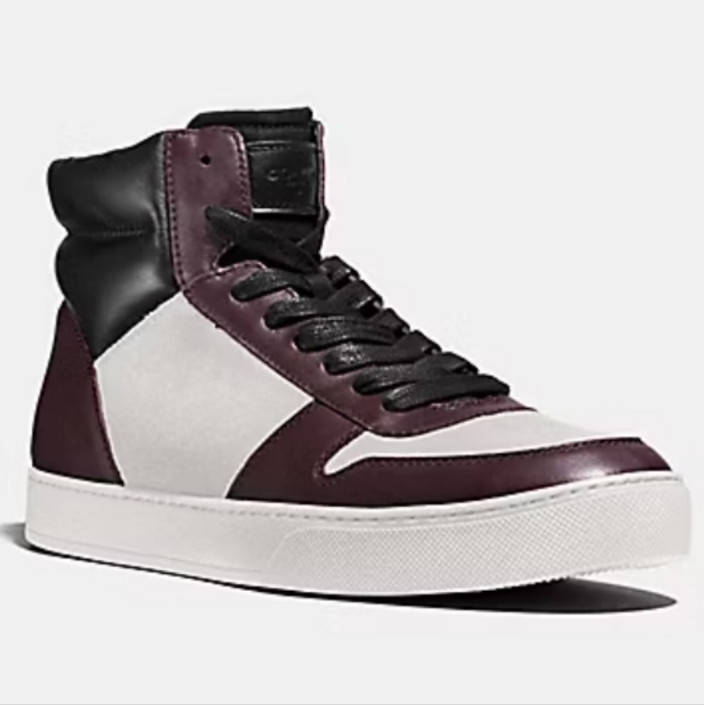 Coach Dewitt High-Top Sneakers in Chalk and Burgundy
